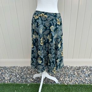 Jones New York Floral A-Line Skirt in Blue and Gold